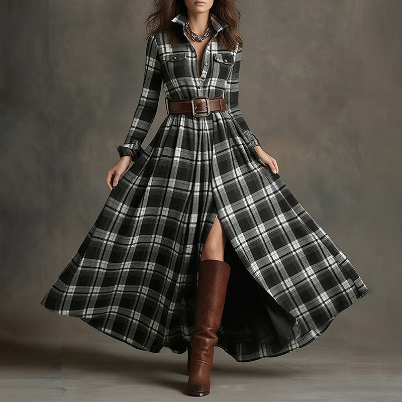 Robe imprimée à revers et coupe ajustée pour femme – Style élégant pour le bureau