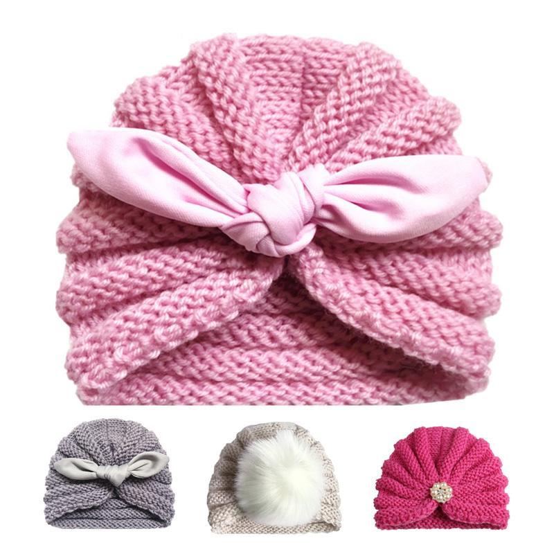 Bonnet tricoté à la main pour bébé, couleur bonbon, pour filles, bonnet turban pour nouveau-né