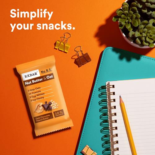 Rxbar Barres protéinées aux noix et avoine, collations protéinées, barres de collation, beurre de cacahuète chocolat noir, boîte de 275 g (5 barres)