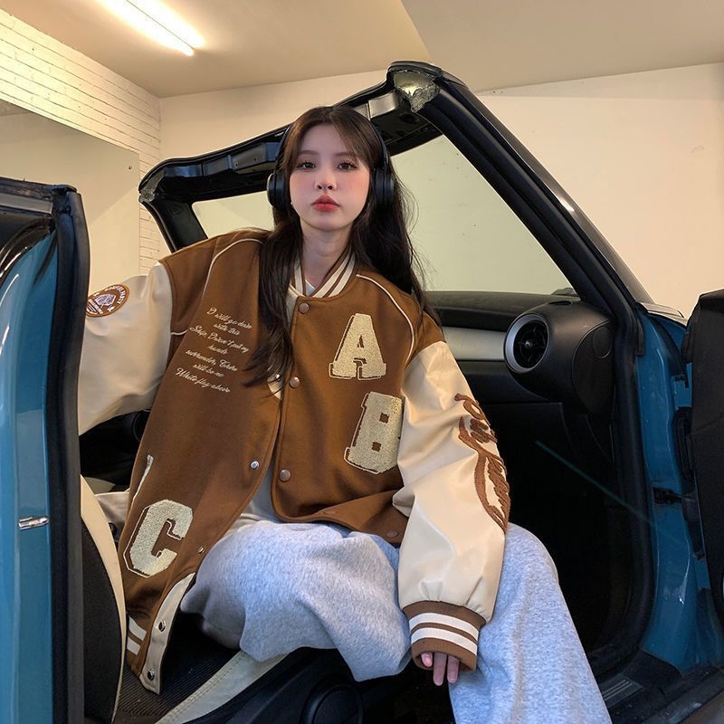 Blouson bomber oversize en laine d'agneau Y2K pour femme