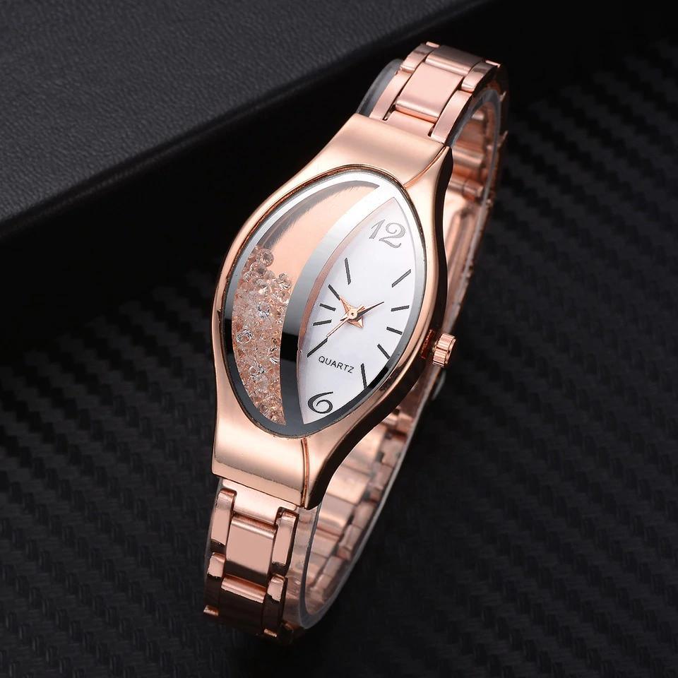 Montre de luxe Ellipse en PU à bracelet en cuir pour femmes, montre-bracelet à quartz sport en strass pour femmes et jeunes filles