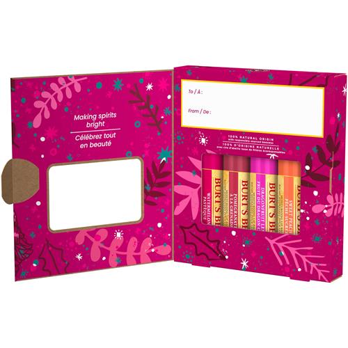 Baume à lèvres Burts Bees, coffret cadeau assorti de 4 baumes fruités à la cire d'abeille, idéal pour paniers cadeaux, 0,15 oz.