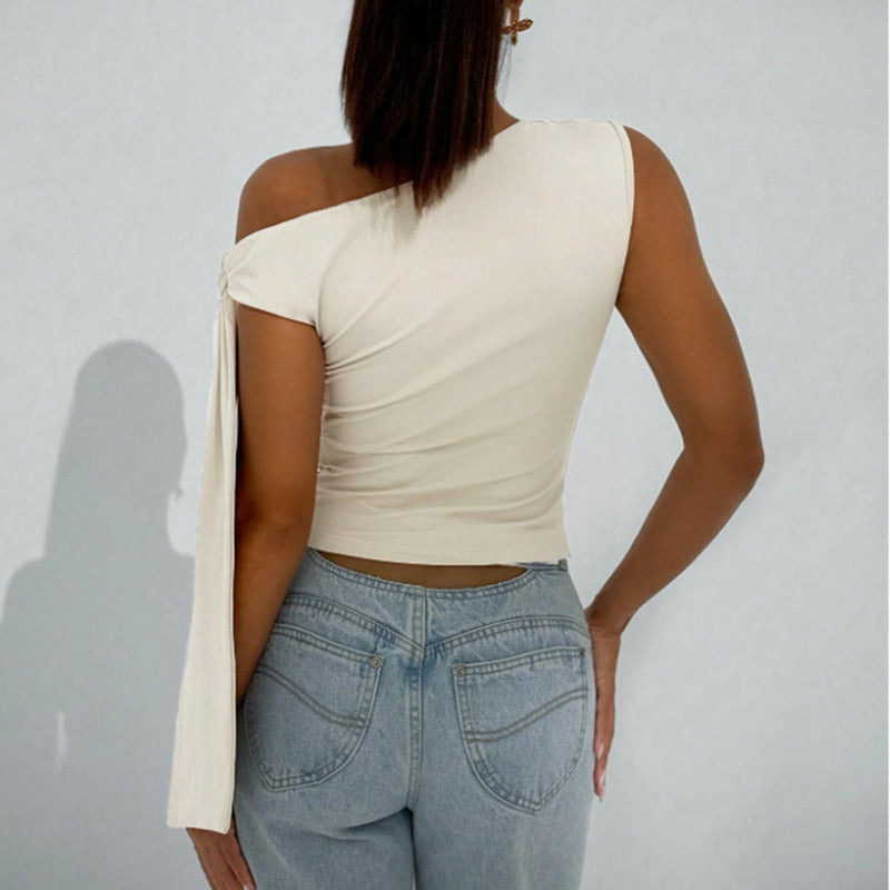 Haut asymétrique à épaule dénudée pour femme – Idéal pour sorties et fêtes