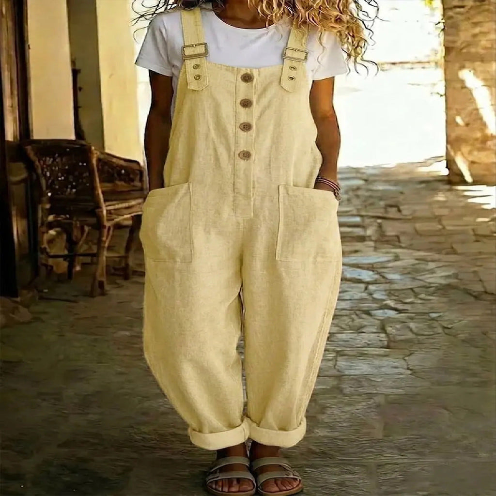 Salopette Vintage Taille Haute à Jambes Droites pour Femme – Combinaison sans Manches à Bretelles