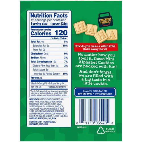 Kroger Mini biscuits en forme d'alphabet, sachets individuels de 12 x 28 g