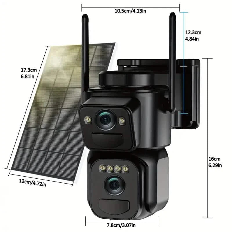 Caméra de sécurité solaire Wi-Fi – Vue à 360°, zoom 10x, vision nocturne et détection de mouvement