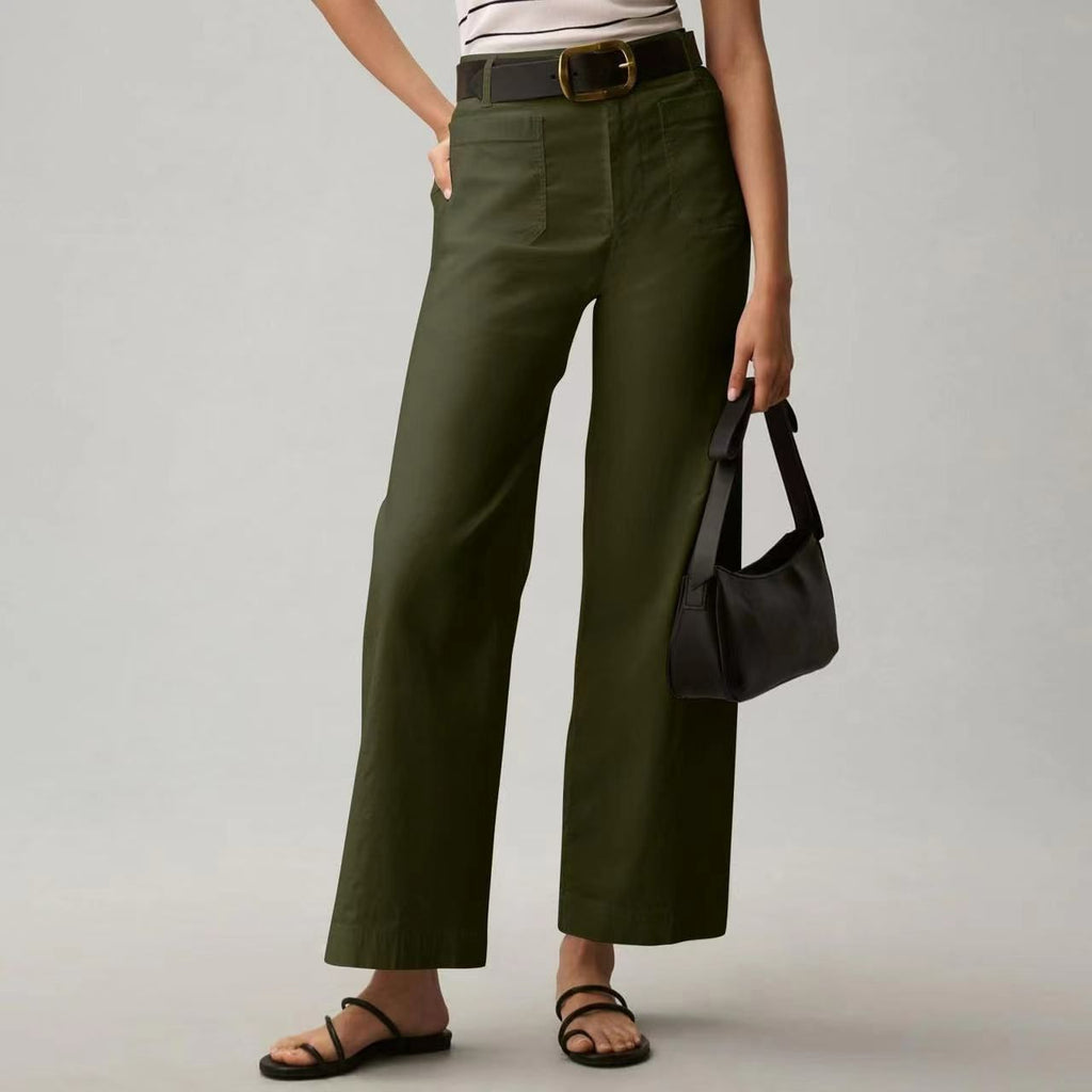 Pantalon de costume taille haute amincissant de couleur unie grandes tailles