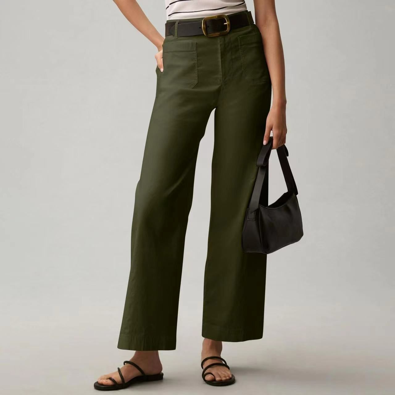 Pantalon de costume taille haute amincissant de couleur unie grandes tailles