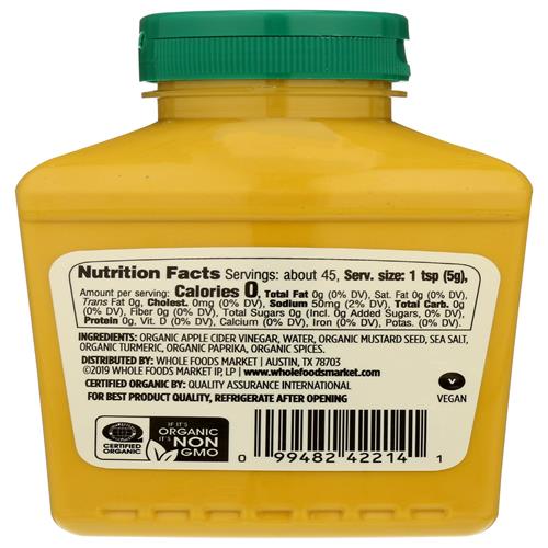 Whole Foods Market, Moutarde jaune biologique, 8 onces
