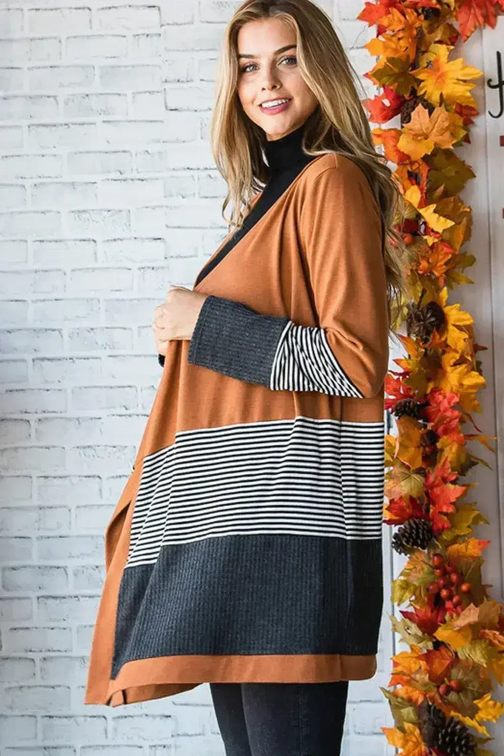 Gilet ouvert patchwork rayé color-block orange