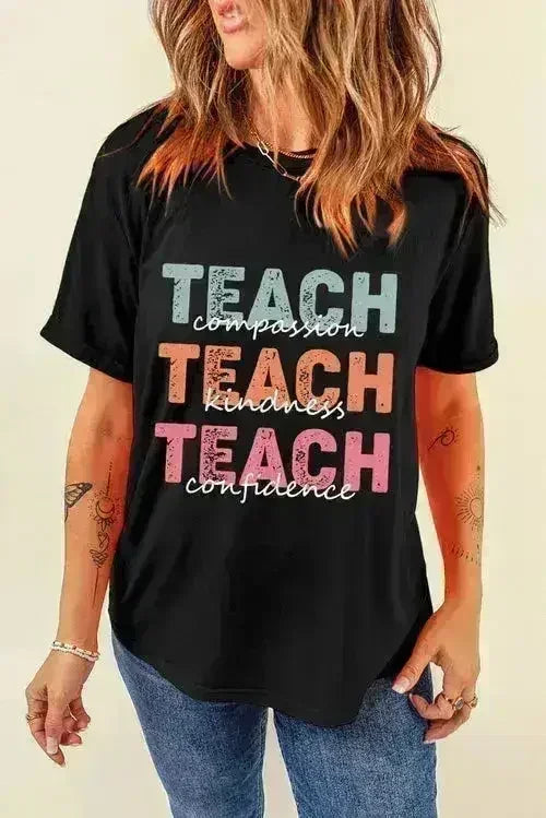T-shirt imprimé lettres – T-shirt confortable en mélange de coton pour femme – Femstylo