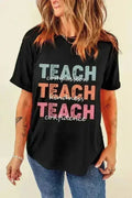 T-shirt imprimé lettres – T-shirt confortable en mélange de coton pour femme – Femstylo