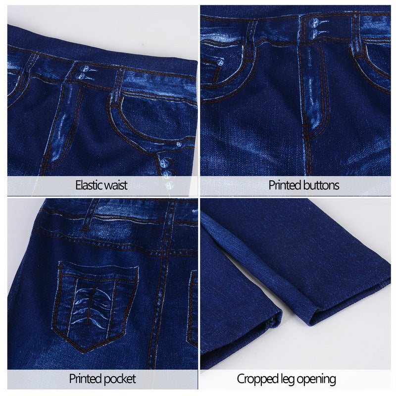 Legging sans coutures imprimé denim – Coupe sexy ajourée