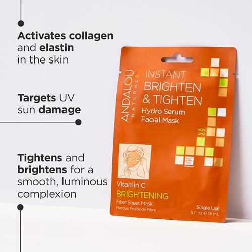 Andalou Naturals Instant Brighten & Tighten Hydro Serum Facial Mask, 0.6 Fluid Ounce