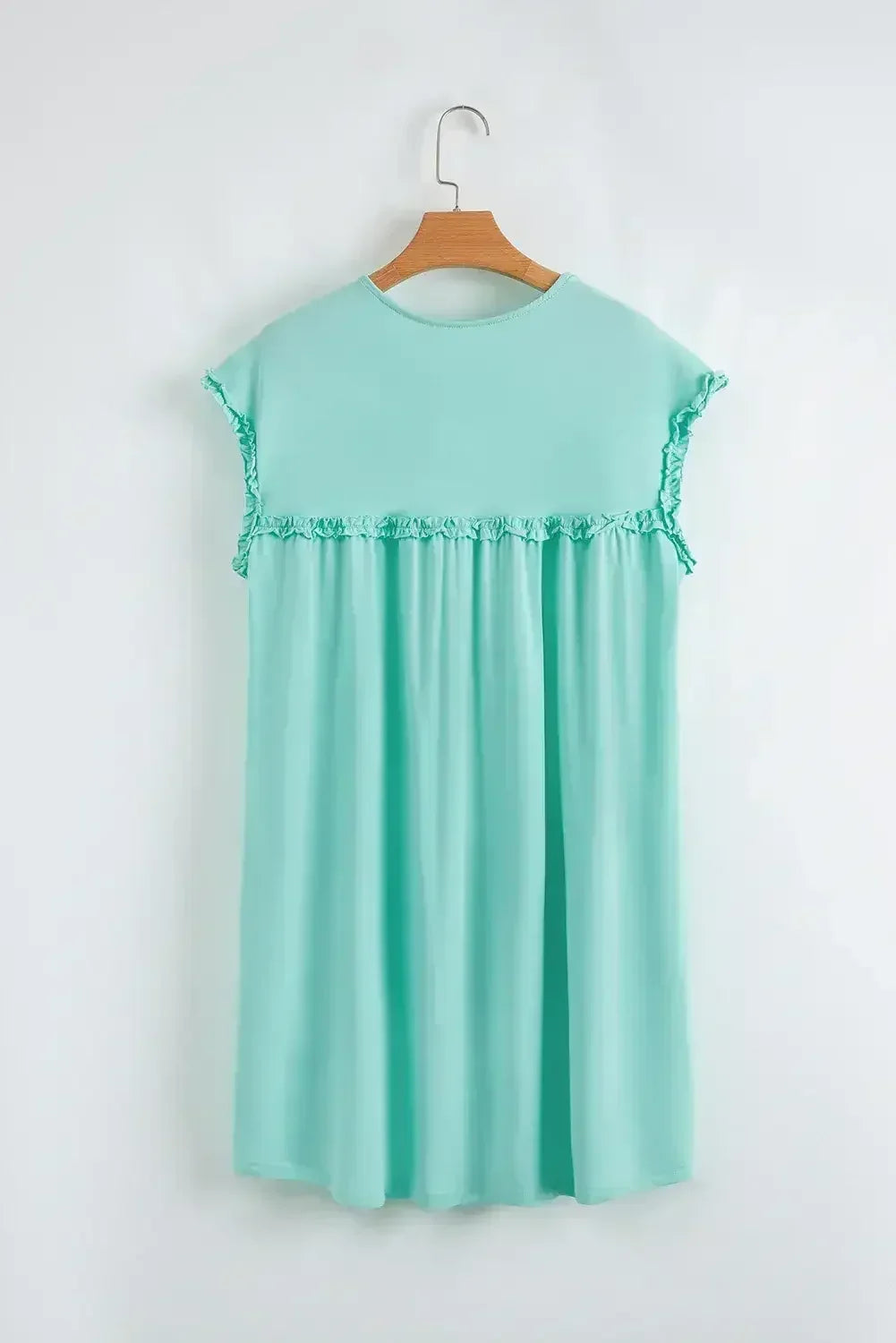 Mini-robe ample col rond à volants couleur avoine