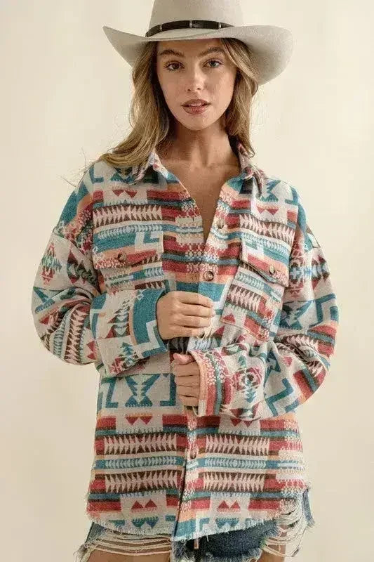 Shacket western aztèque effiloché
