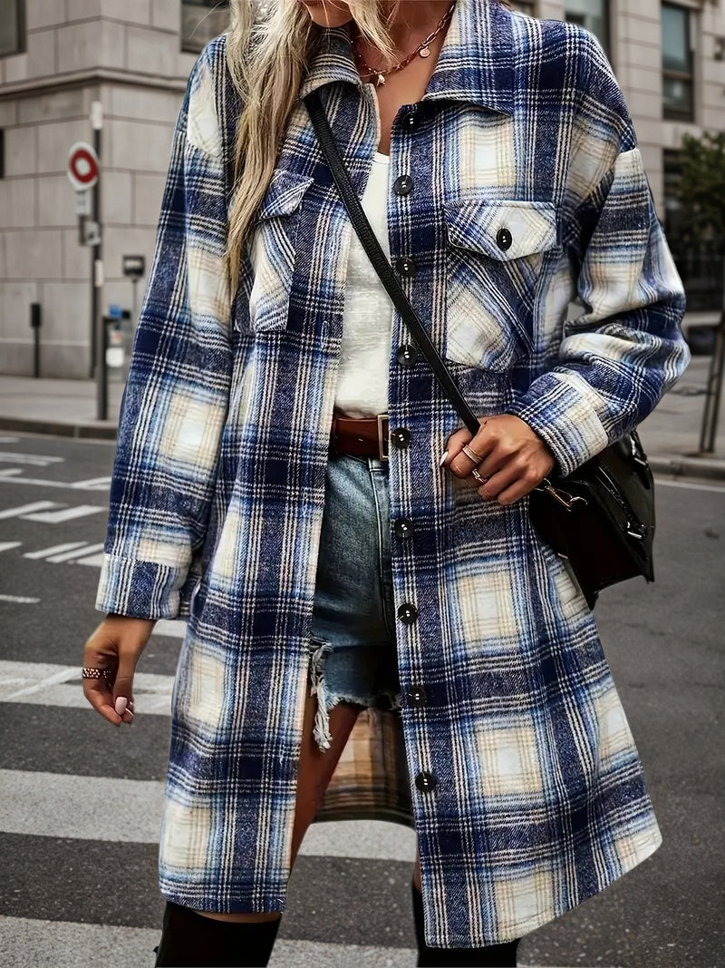 Ensemble shacket à carreaux pour femme – Veste chemise en flanelle et short en jean vieilli
