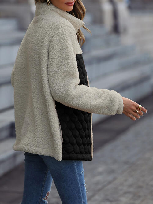 Veste zippée unique à imprimé léopard et blocs de couleur pour l'automne, Veste légère tendance avec poches, Charmante veste d'hiver