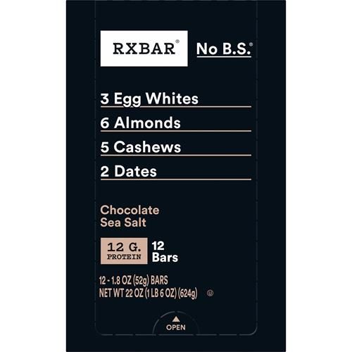 Barres protéinées Rxbar, collation protéinée, barres collation, chocolat et sel marin, boîte de 624g (12 barres)