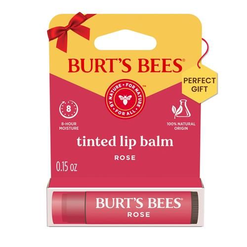 Baume teinté Burt's Bees, formule 2 en 1 longue durée, baume teinté infusé de beurre de karité hydratant pour un fini modulable d'apparence naturelle, Rose, 1 tube