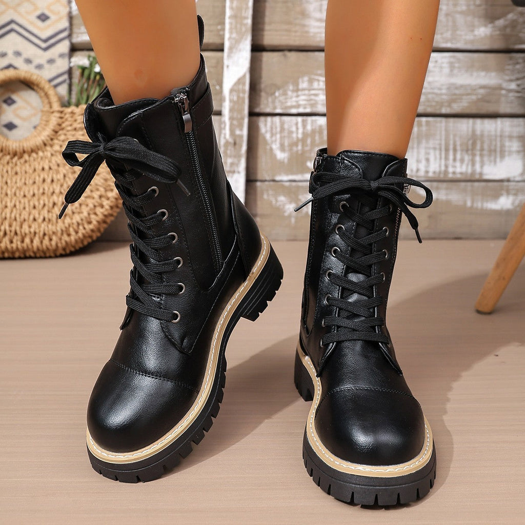 Bottes mi-hautes unies à petit talon pour femme — Bottes mi-hautes élégantes pour tous les jours
