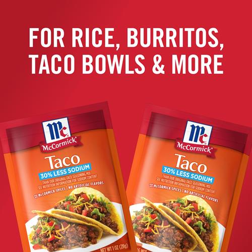 Mélange d'assaisonnement pour tacos McCormick, 30 % moins de sodium, sans glutamate monosodique ajouté, sans arômes artificiels, pour tacos, nachos, fajitas et plus, 28 g