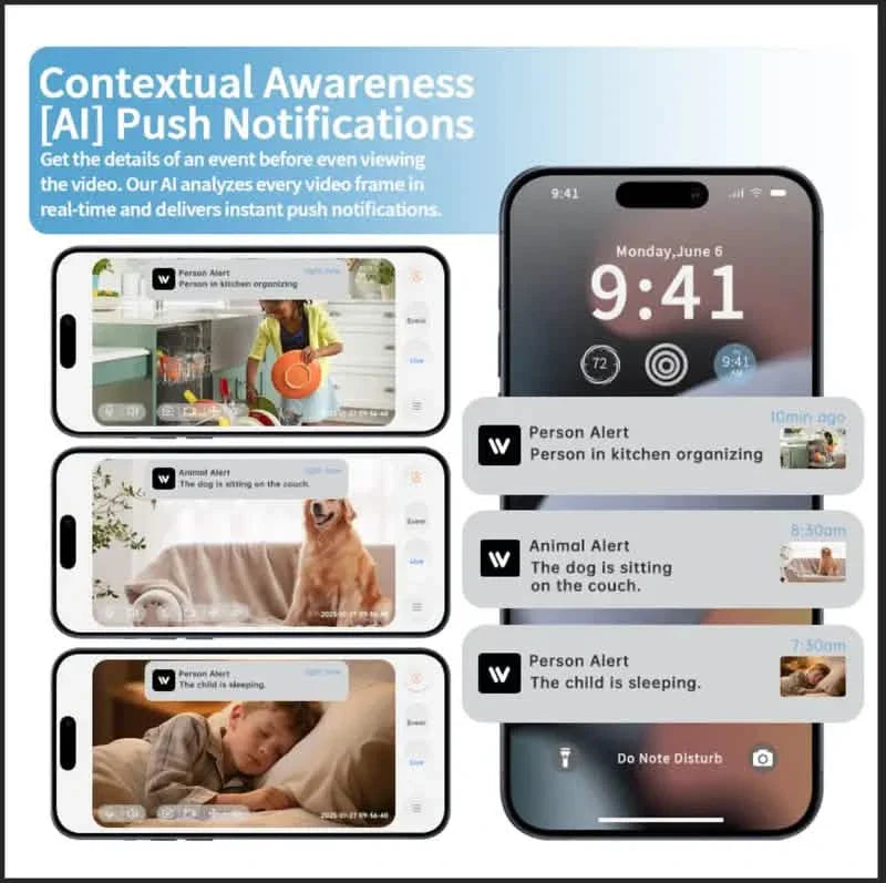 Caméra de sécurité intelligente 3MP – Vision nocturne, audio bidirectionnel, détection de mouvement, compatible Alexa