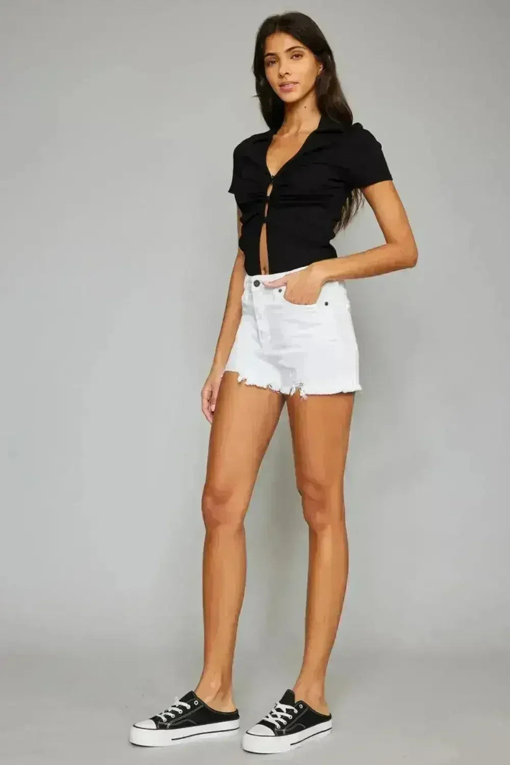 Shorts en jean Kancan taille haute effiloché