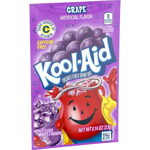 Mélange à boisson en poudre sans sucre Kool-Aid, saveur raisin, sachet de 4 g