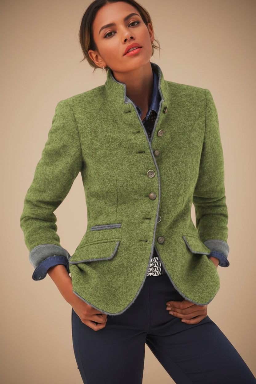 Veste en laine color-block pour femme – Manteau élégant et décontracté à boutons multiples