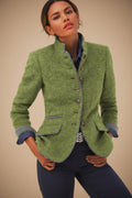 Veste en laine color-block pour femme – Manteau élégant et décontracté à boutons multiples