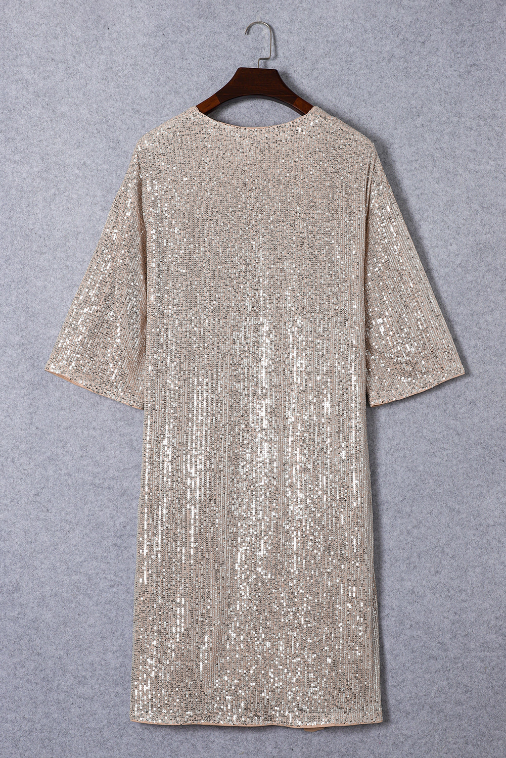 Cardigan long style duster à paillettes abricot et manches 3/4 - Femstylo