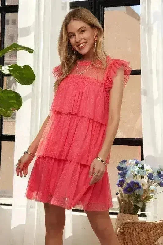 Robe en maille à volants superposés | Robe longue semi-transparente à manches courtes -femstylo