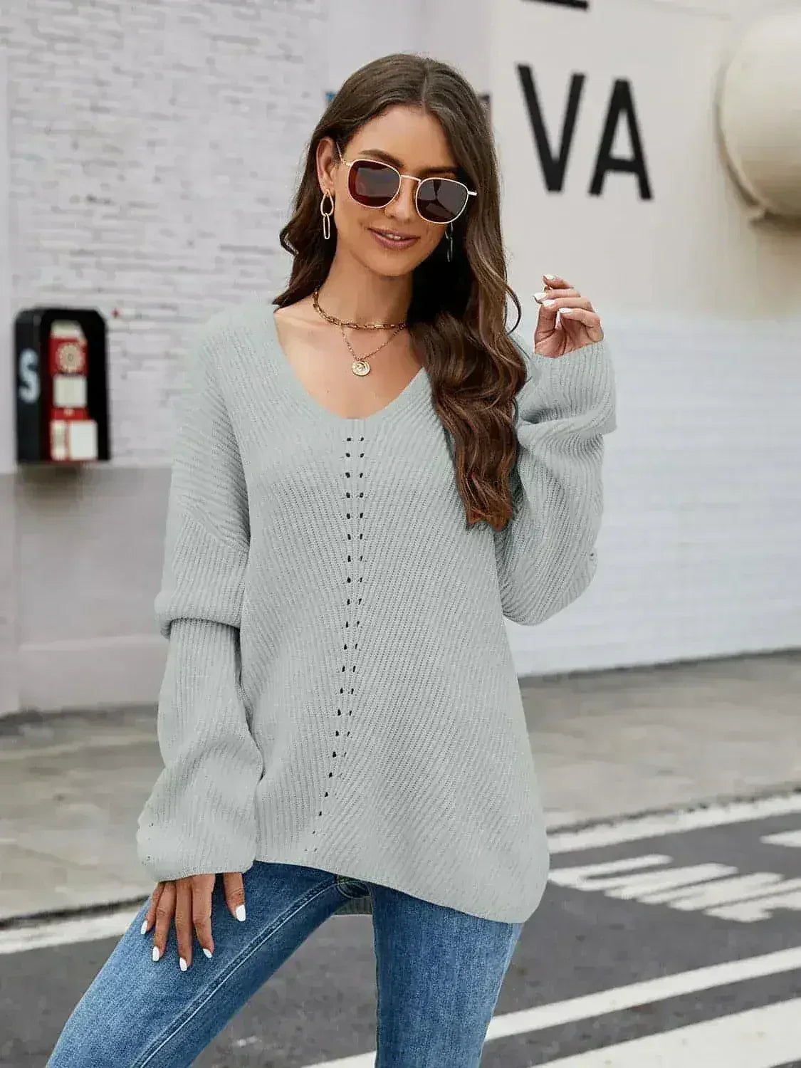 Haut en maille côtelée col V - T-shirt confortable pour femme | Femstylo