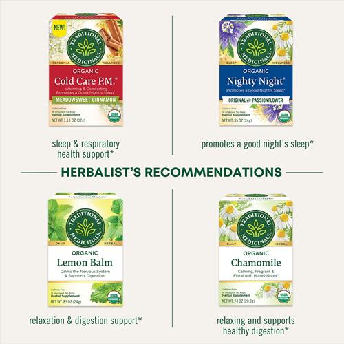Traditional Medicinals Thé biologique Nuit tranquille Extra avec racine de valériane pour la relaxation, 16 sachets de thé (Paquet de 1)