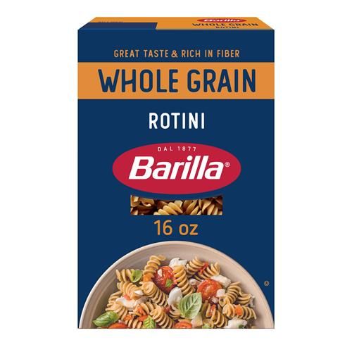 Pâtes Rotini Barilla Blé Entier, Boîte de 450 g - Pâtes sans OGM fabriquées avec 100 % de blé dur entier - Excellente source de fibres