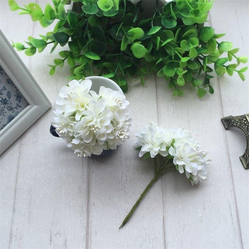 6 pcs Soie Étamine Fleur Artificielle Bouquet Mariage Fête Décoration Couronne Faite Main Cadeau Scrapbooking Artisanat Faux Fleurs