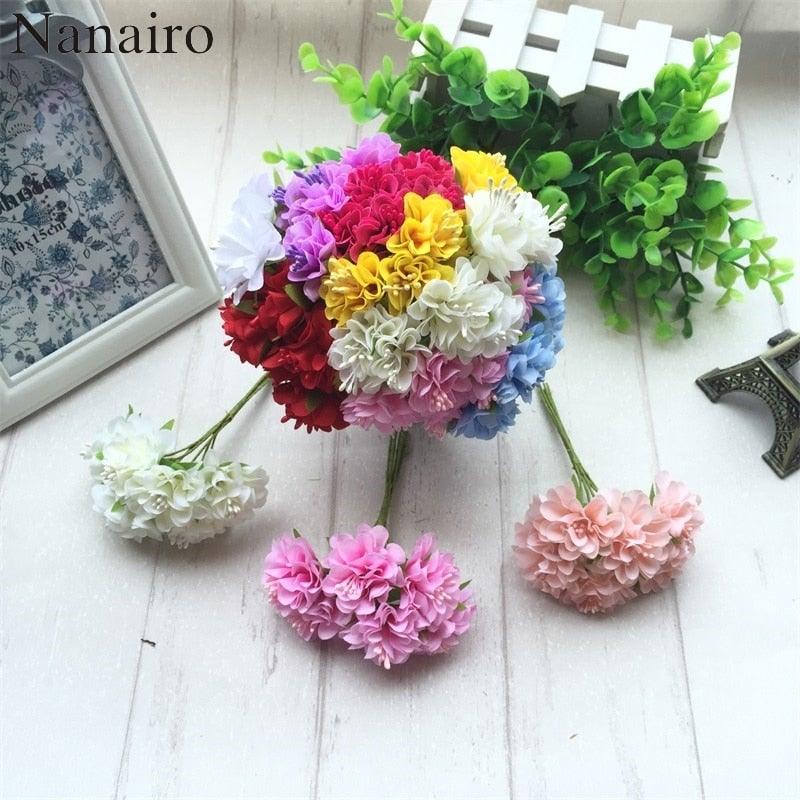 6 pcs Soie Étamine Fleur Artificielle Bouquet Mariage Fête Décoration Couronne Faite Main Cadeau Scrapbooking Artisanat Faux Fleurs
