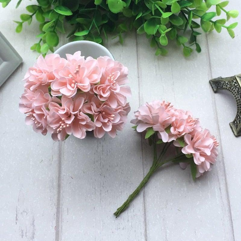 6 pcs Soie Étamine Fleur Artificielle Bouquet Mariage Fête Décoration Couronne Faite Main Cadeau Scrapbooking Artisanat Faux Fleurs