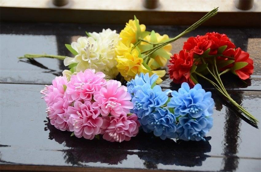 6 pcs Soie Étamine Fleur Artificielle Bouquet Mariage Fête Décoration Couronne Faite Main Cadeau Scrapbooking Artisanat Faux Fleurs