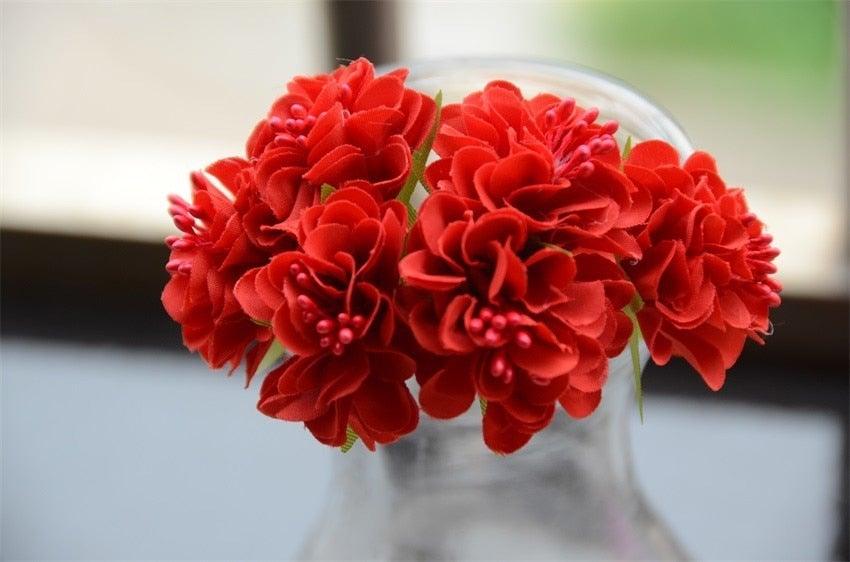 6 pcs Soie Étamine Fleur Artificielle Bouquet Mariage Fête Décoration Couronne Faite Main Cadeau Scrapbooking Artisanat Faux Fleurs