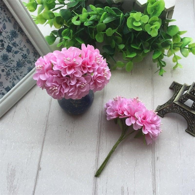 6 pcs Soie Étamine Fleur Artificielle Bouquet Mariage Fête Décoration Couronne Faite Main Cadeau Scrapbooking Artisanat Faux Fleurs