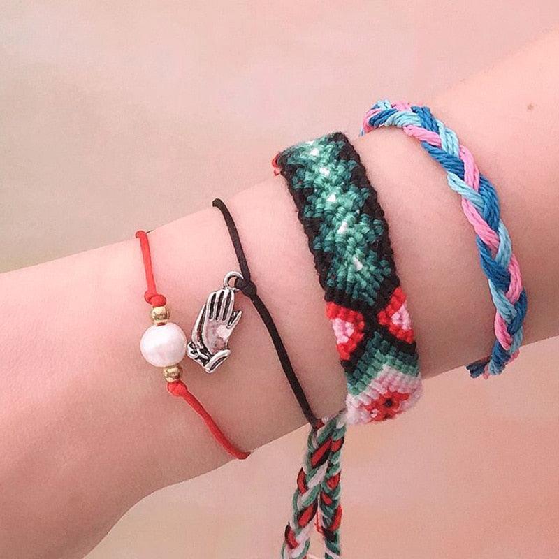 6 pièces/ensemble Bracelets faits à la main Tressés Corde Rouge Noir 7 Nœuds Bijoux Porte-Bonheur Bracelet Protection Amitié Confortable Rouge Bracelet Petits Yeux Pour Enfants