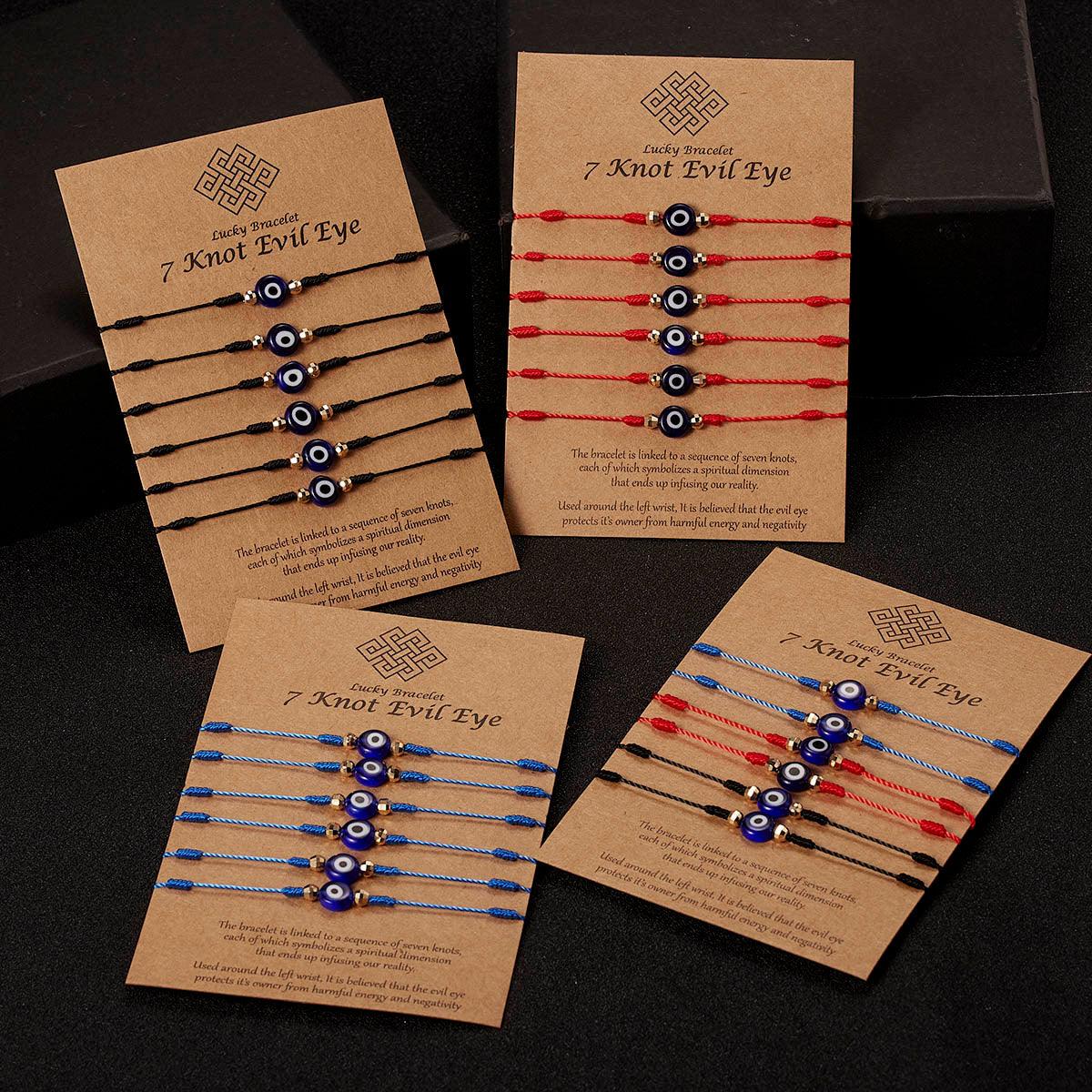 6 pièces/ensemble Bracelets faits à la main Tressés Corde Rouge Noir 7 Nœuds Bijoux Porte-Bonheur Bracelet Protection Amitié Confortable Rouge Bracelet Petits Yeux Pour Enfants