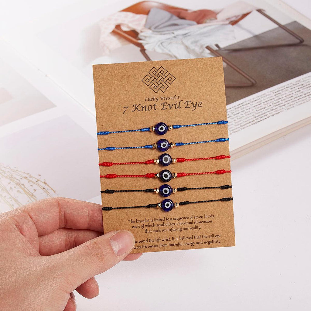 6 pièces/ensemble Bracelets faits à la main Tressés Corde Rouge Noir 7 Nœuds Bijoux Porte-Bonheur Bracelet Protection Amitié Confortable Rouge Bracelet Petits Yeux Pour Enfants