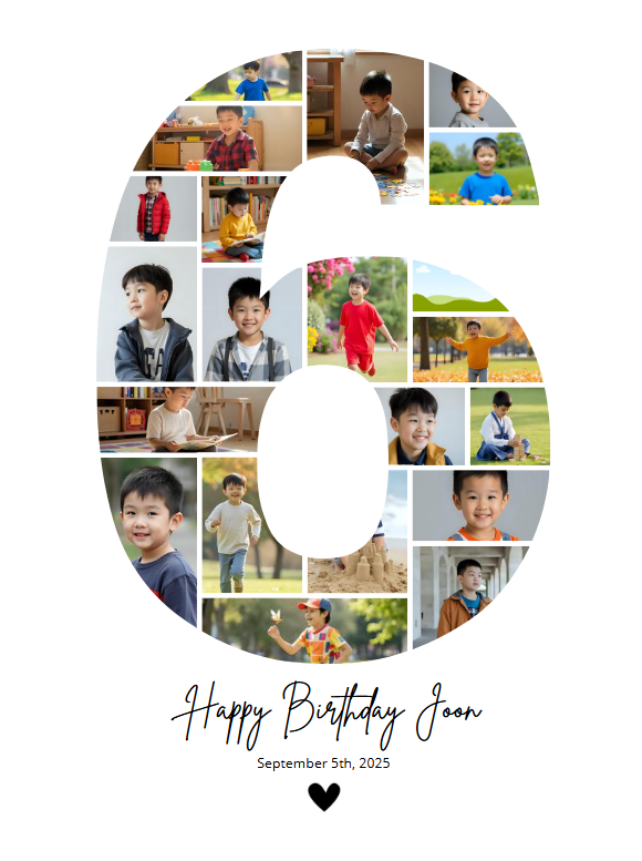 Modèle Canva de collage de photos pour le 6e anniversaire – Affiche personnalisable des étapes importantes