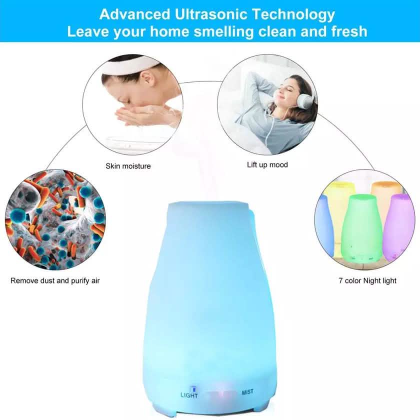 Diffuseur et humidificateur d'arômes d'huiles essentielles ultrasoniques 200ML avec 7 lumières LED et télécommande