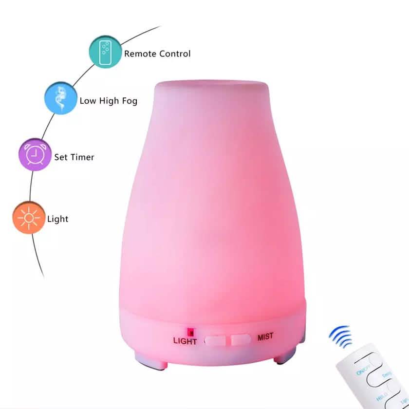 Diffuseur et humidificateur d'arômes d'huiles essentielles ultrasoniques 200ML avec 7 lumières LED et télécommande