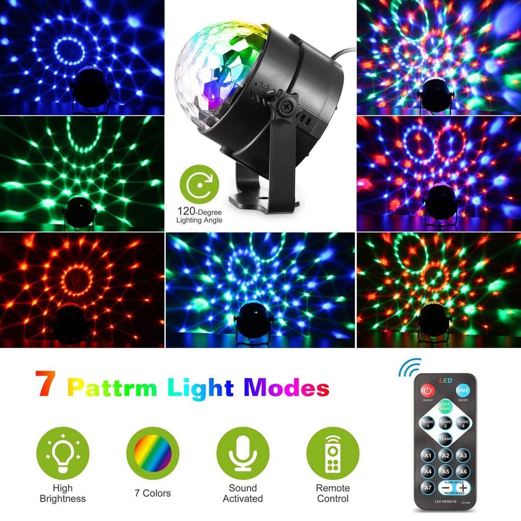 7 couleurs lumières de fête activées par le son avec télécommande