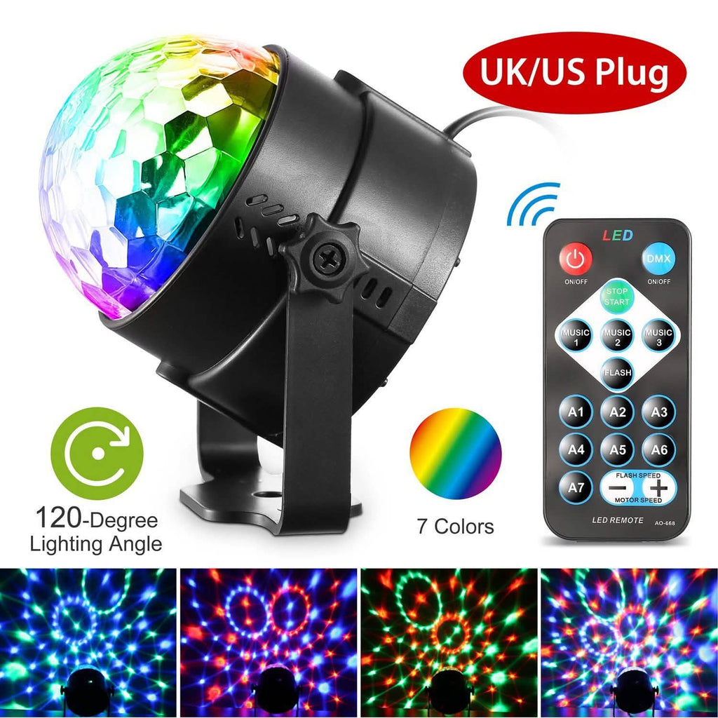 7 couleurs lumières de fête activées par le son avec télécommande